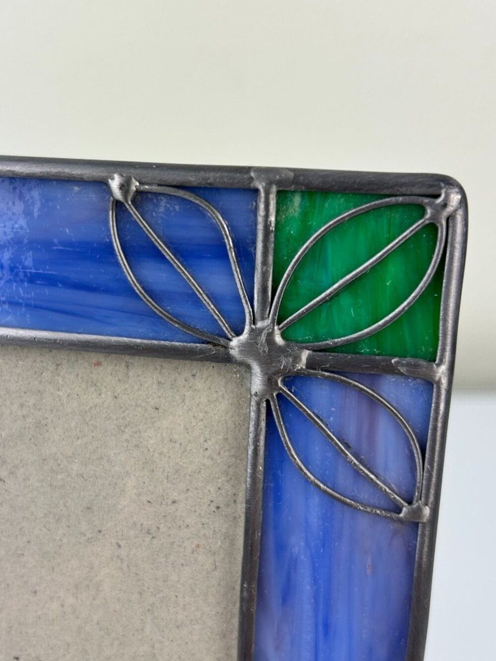 Vintage Stained Glass & Metal Picture Frame Blue Green Silver Home Decor - Picture 15 of 16